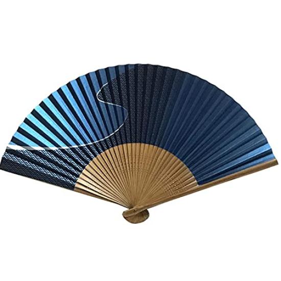 Hanakanzashi Folding Premium Paper Single Japanese Metallic Flowing Water Size 81 Men's Fan, Fan, Item, 21.5cm, Pattern, Blue, Design, (Blue)