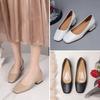 New Square Head Shallow Mouth Square Heel Small Leather Shoes Women's Elegant High Heels Dress Shoes Zapatos Mujer