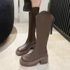 Women's Knee Length Boots Winter New Outdoors Back Zipper 2024 Hot Sale Fashion Solid Color Shoes for Women Botines De Mujer