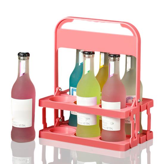 6 Bottle Wine Bottle Carrier Plastic Drink Display Stand Folding Beverage Carrier with Handle Portable Wine Storage Basket for Bar BBQ Picnic