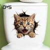 Through-wall Cat Toilet Sticker Waterproof Removable Self-adhesive PVC Living Room Bathroom Wall Art 3D Effect Simulation Kitten Toilet Seat Lid