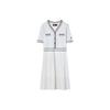 Fitted V-Neck Pleated A-Line Dress Women Dresses White F11W221313F-WT