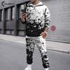 Autumn Winter Men's 2 Piece Set Warm Splash-Ink Print Casual Long Sleeve Oversize Hoodie Sweater Top+Sweatpant Tracksuit Outfit