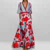 Sexy Women V-neck High Waist Bohemian Dress New Spring Summer Short Sleeved Pocket Robe Dress Casual Floral Print Holiday Dress