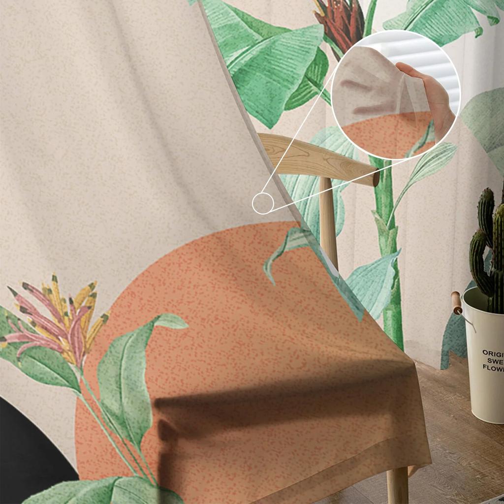 Boho Abstract Leaves Plants Tulle Curtains For Living Room Sheer Curtain For Bedroom Kitchen Blinds Voile Curtains