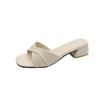 Sandal Slippers Female Summer Middle Heel Slippers Thick Heel One Word Slippers Comfortable