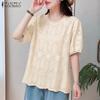 Women Casual Round Neck Short Sleeve Summer Patchwork Lace Crochet Blouse