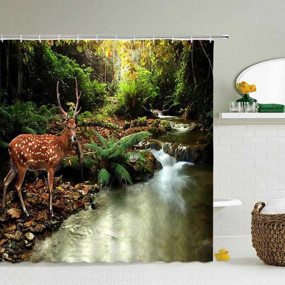3d Printing Green Forest Waterfall Shower Curtains Waterproof Bathroom Curtain With Hooks Bath Curtain 180*200 Polyester Fabric