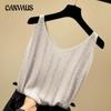 Women's Ice Silk Diamond Camisole Tank Tops Women's Vest Loose Short Sleeveless V-neck Bottoming Shirt