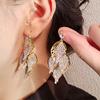 Zircon Hollow Leaves Fringed Ear Hooks, Fashionable Temperament Metal High-End Earrings, Light Luxury Earrings.