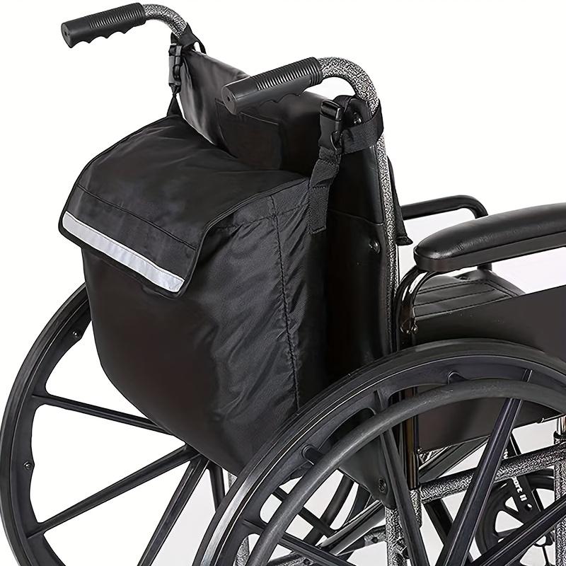 Black Oxford Cloth Wheelchair Storage Bag Large Capacity, with Net Pocket & Strap, for Elderly. Hand Wash or Dry Clean.