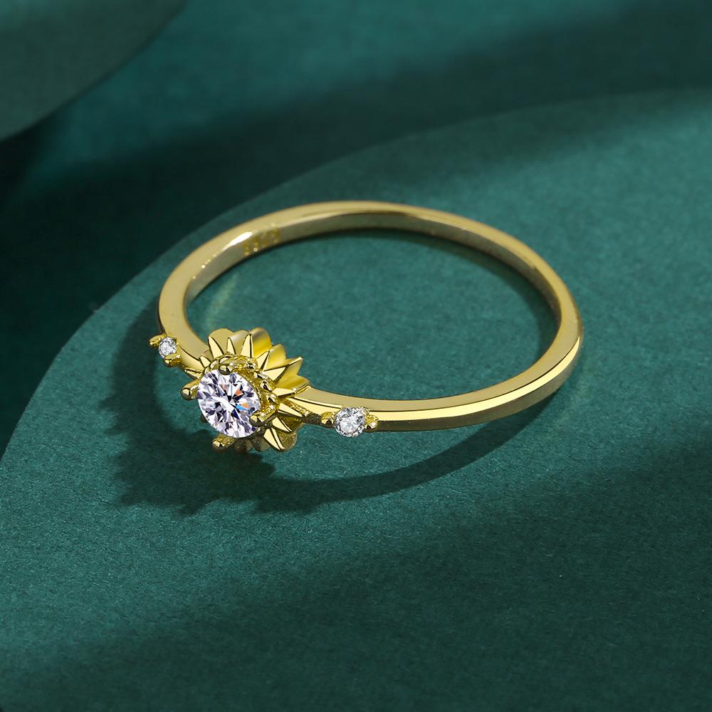 Simple Round Flower Ring For Women Small Diamond Zircon Crystal Real S925 Silver 14K Gold Valentine's Day Gift Jewelry