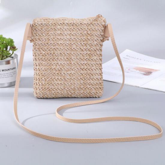 Women Straw Knitted Small Messenger Bag for Beach Travel and Everyday Use Rattan Woven Tote Purse