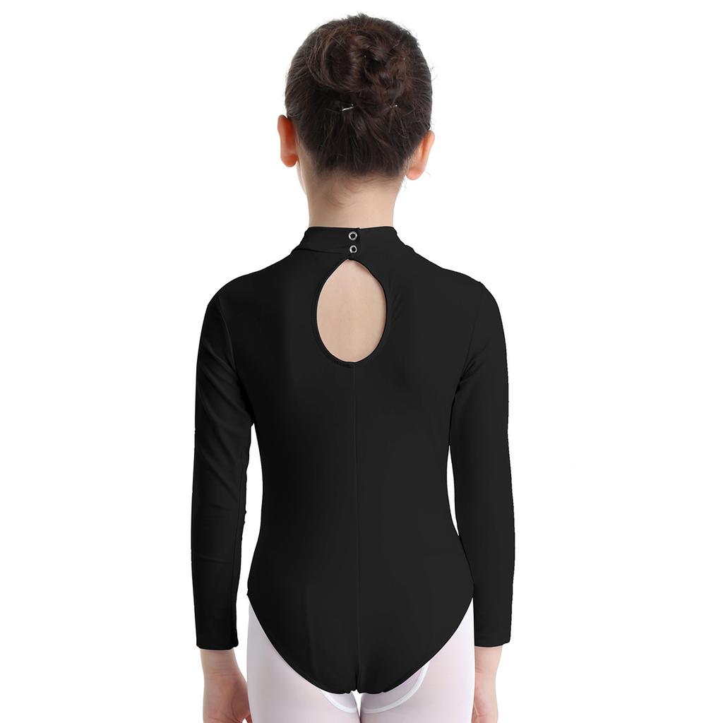 Child Long Sleeve Mock Neck Professional Ballet Dance Leotard Girls Gymnastics Bodysuit Unitard