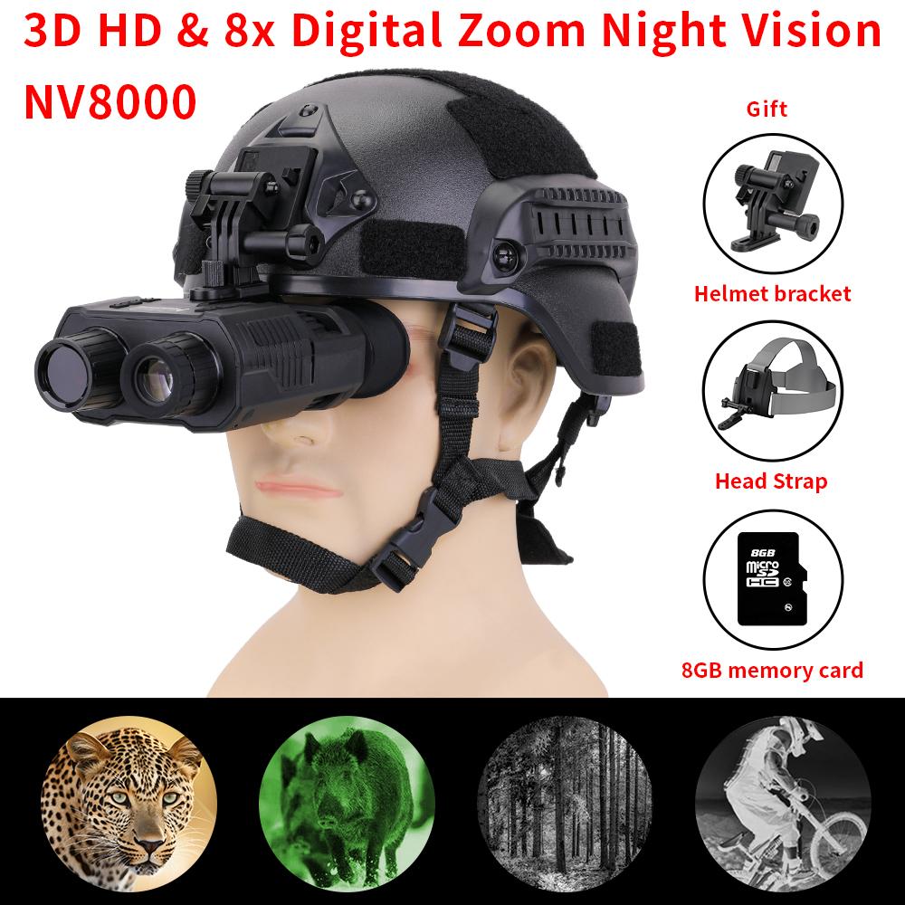 NV8000 Helmet 3D Night Vision Goggles IR 1080p HD Infrared NV Binocular Naked Eye 3D Helmet Eyepiece Head Mount Darkness