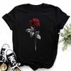 Red Rose Print Women T Shirt Summershort Sleeved Round Neck Harajuku Korean Style Graphic Tops Kawaii Female T-shirt Tops