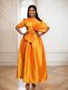 Orange Short Sleeve Ball Gowns Dresses for Women Cold Shoulder High Waist Bowtie Lovely Evening Cocktail Party Outfits