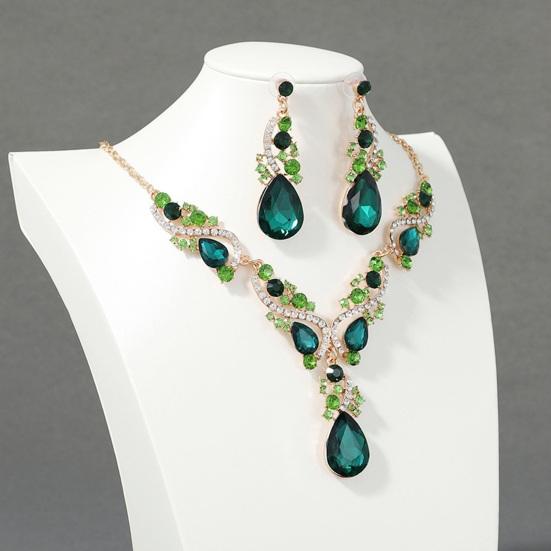 Women Necklace Earrings Set Luxury Symmetric Retro Rhinestone Hollow Out Anti-allergy Hanging