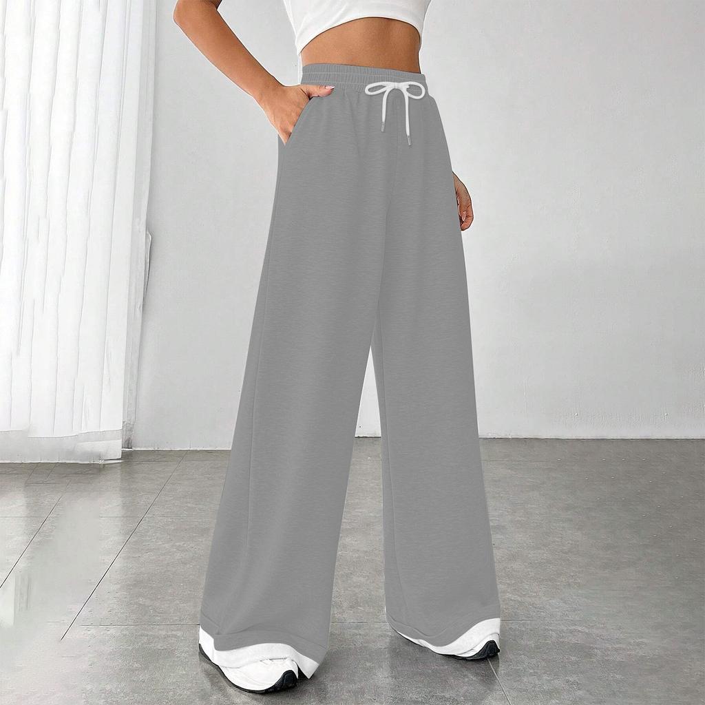 Women's Fashion Loose Drawstring Closed Waist Solid Color Casual Sports Pants Casual Pants