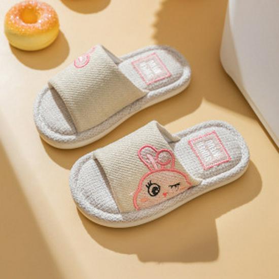 "Adorable Summer Bunny & Bear Kids' Indoor Linen Slippers for Boys and Girls"