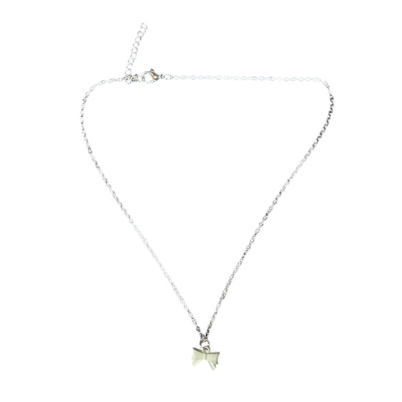 Silver Color Smooth Bow Pendant Necklace Women'S Collar Chain Minimalist Neck Chain Birthday Gift Light Luxury Jewelry