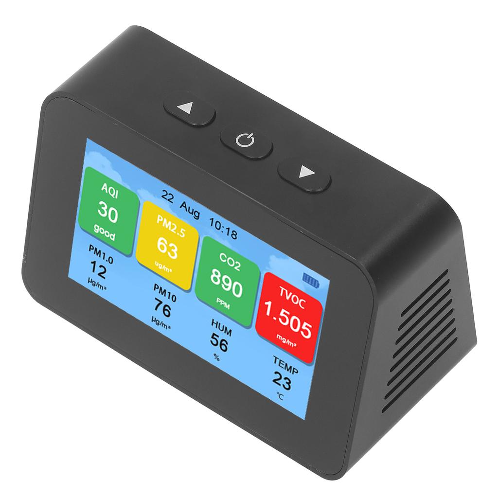 Air Quality Monitor with Time Display CO2 PM2.5 PM1.0 PM10 Tester LCD Screen Air Detector English