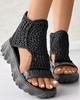 Sandals Women Braided Geometric Wedge Sandals Knitted Elastic Summer Shoes Mesh Flat Sandals Hollow Female Platform Shoes