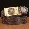 Male Belt Genuine Leather Belt for Men Carving Pattern Automatic Buckle Belt Strap for Jeans