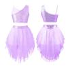 Kids Girls Ballet Dance Dress Outfit Sleeveless Sequins Crop Top With Mesh Tutu Skirt Set For Jazz Ballroom Dance Performance