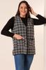 Plus Size Knitwear Vest with Metal Buttons On the Front, Plaid Pattern and Pockets