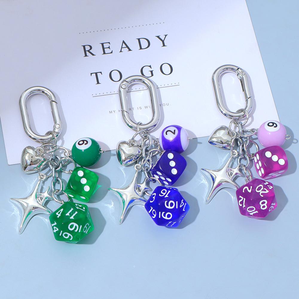 Dice Keychain Creative Star Manger Punk Style Keyrings for Women Bag Hanging Ornaments Accessories