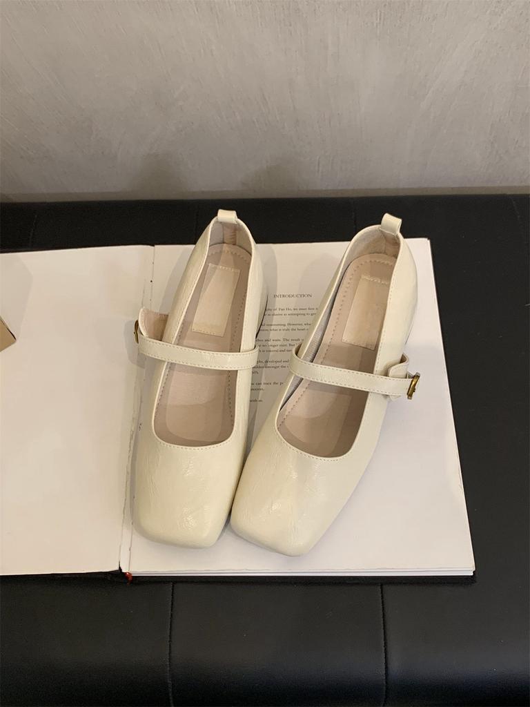 French Retro Square Head Light Mouth Single Shoes Women's Middle Heel Spring and Autumn Evening Temperament Fairy Thick Heel Mary Jane Small Leather S