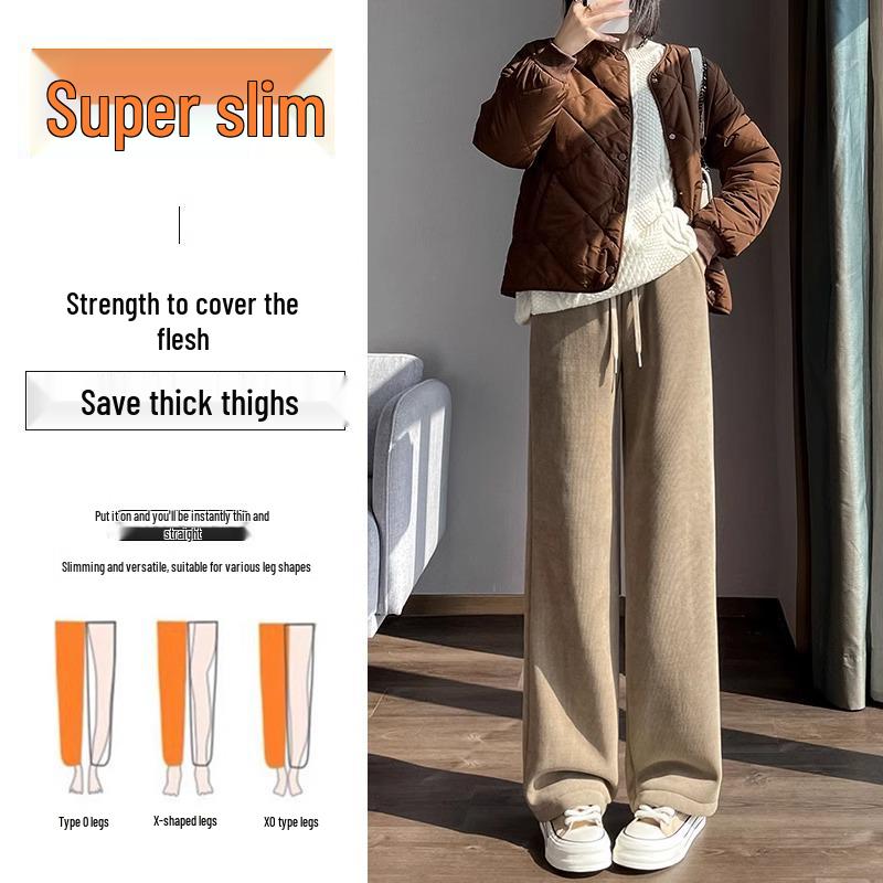 Women's Slim-Fit Petite Fleece-Lined Chenille Wide-Leg Pants - Winter 2023