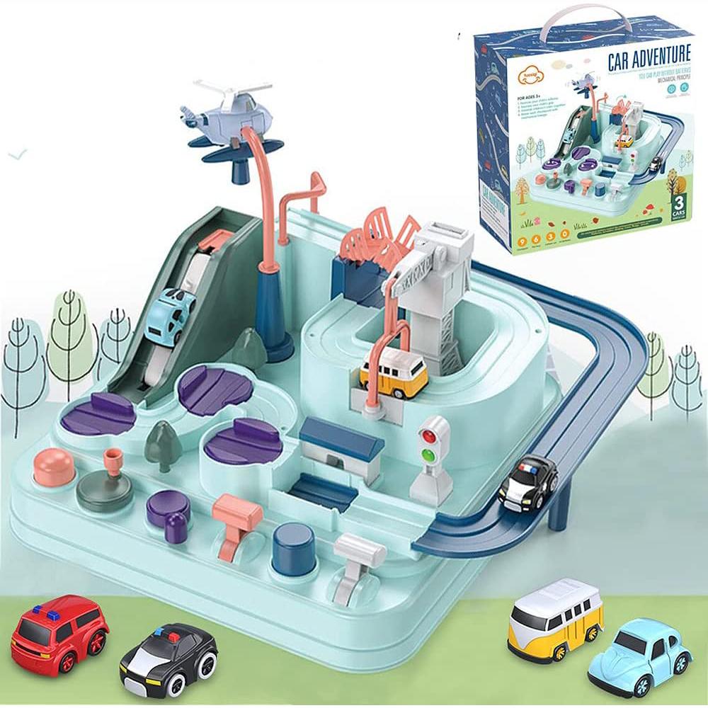 Car Adventure Toys Car Toy Puzzle Car Race Tracks Parking Playsets, Race Tracks Toy for Children, Preschool Educational Toy, Included 4 Toy Vehicles