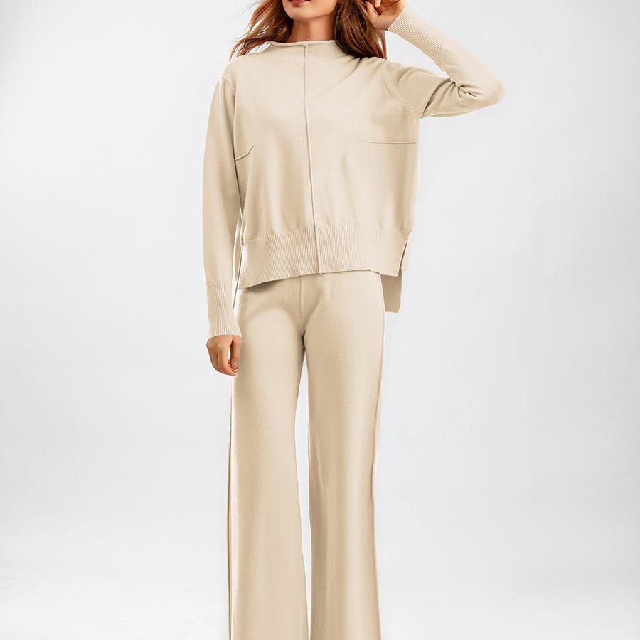 Knitted Sweater Two Piece Suit Women Autumn and Winter Loose Casual Wide Leg Pants Suit