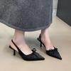 Niche High-heeled Bag Head Sandals Women's 2025 New Temperament Pointed Head Pleated Bow Single Shoes