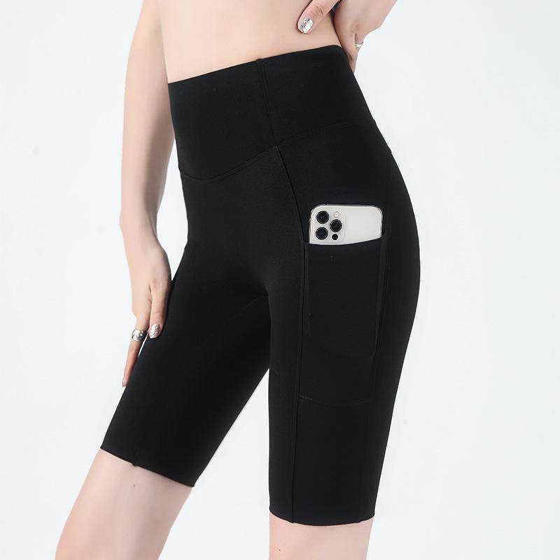 Double-Sided Tummy Control Shark Pants - Five-Pocket Hip Lift Cycling Leggings for Summer Yoga and Fitness