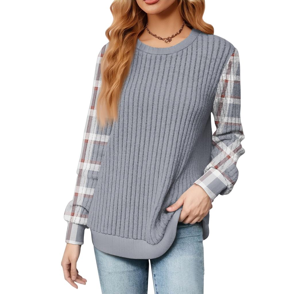 Fashionable Women's Long Sleeved Lightweight Sweater Loose Round Neck Top