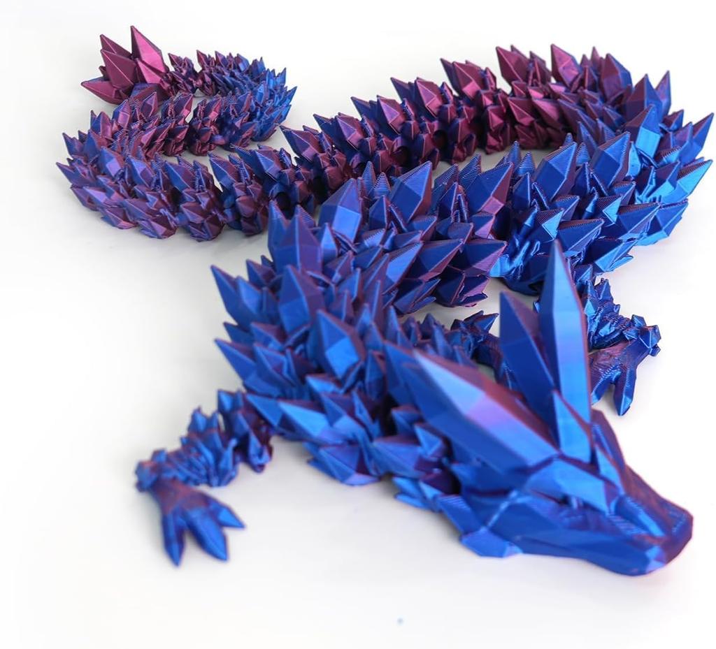 3D Printed Crystal Dragon 12In 3Pcs-Perfect Basket Essentials Stuffers, 3D Printed Flexible Articulated Dragon,Fidget Toys for Autism-Purple+Green+Red