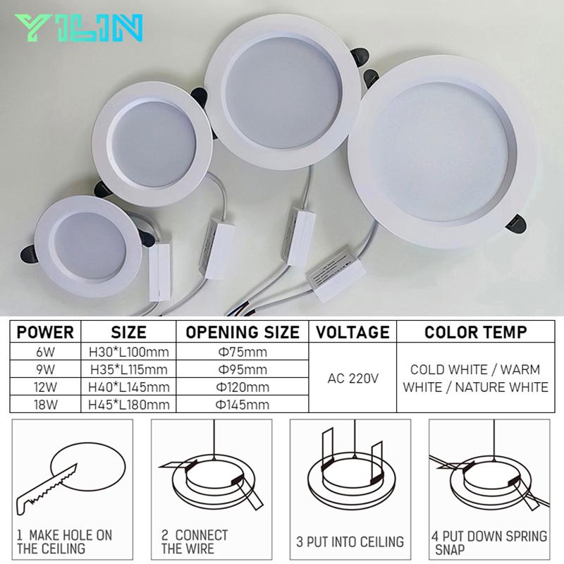6W 9W 12W 18W LED Downlight 220V Ceiling Light Recessed Down Light Round Panel Lamp LED Spot Light Cold Warm White Neutral Light