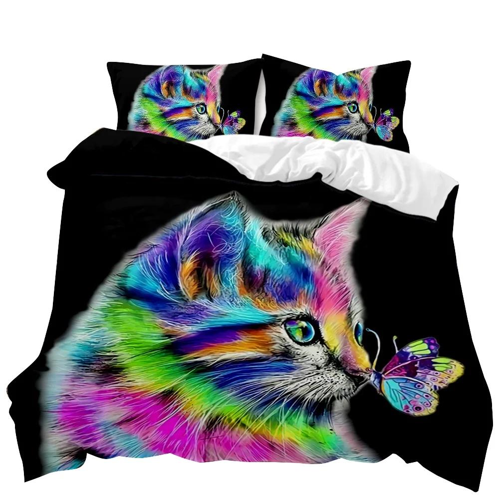 Cat Duvet Cover Set Cool Cat In Hat With Sharp Eyes Animal Twin Bedding Set Bedclothes Queen King Size Polyester Qulit Cover