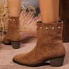 Autumn Rivet One-pedal Short Boots Women's Large Size Thick Heel Pointed Head Low Heel Fashion Boots Wish