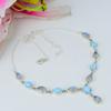Natural Rainbow Moonstone, Larimar Gemstone 925 Solid Silver Necklace 18" N3C01