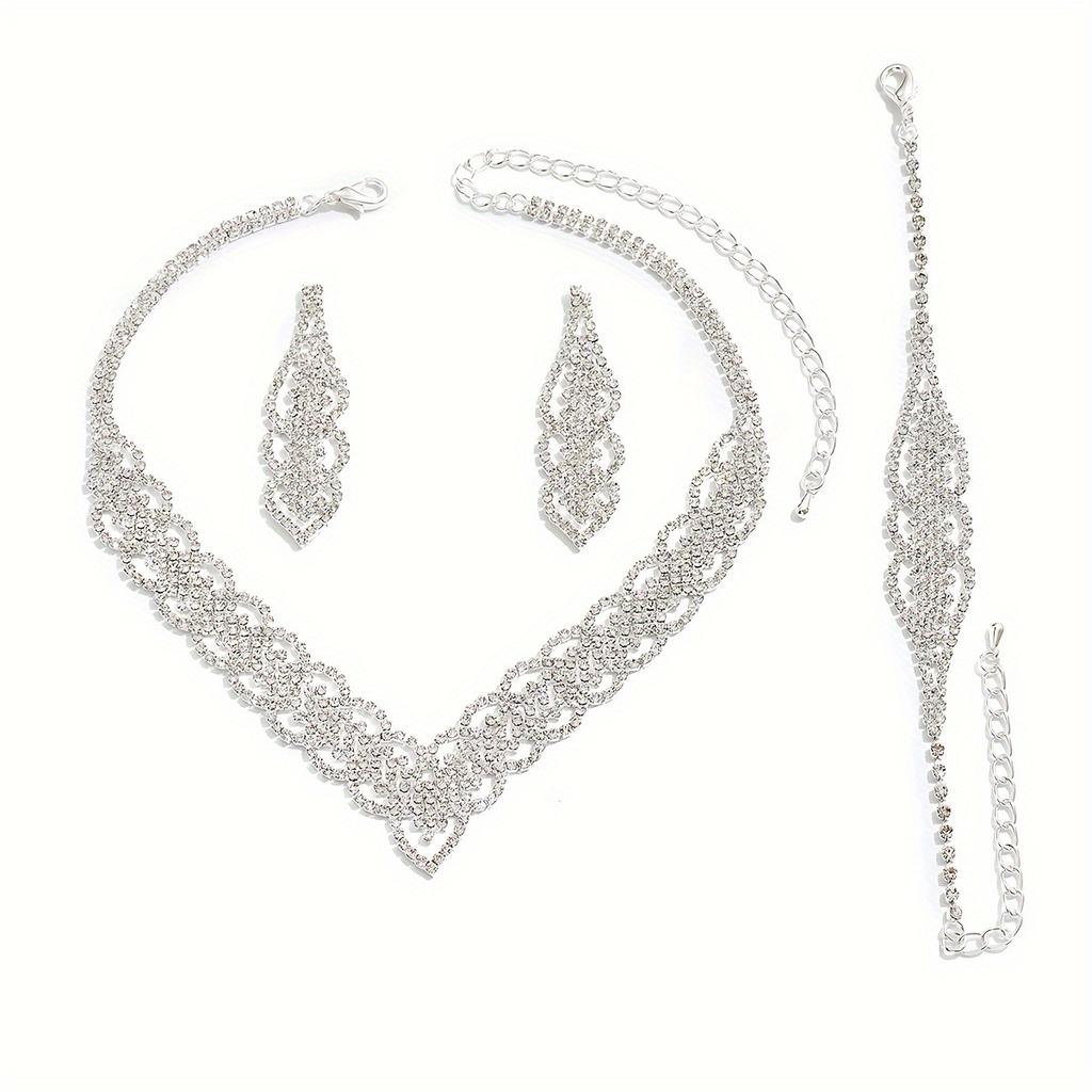 4-Piece Elegant Women's Luxury Necklace Earrings & Bracelet Jewelry Set Rhinestone Match Daily Outfits Party Accessories For Women