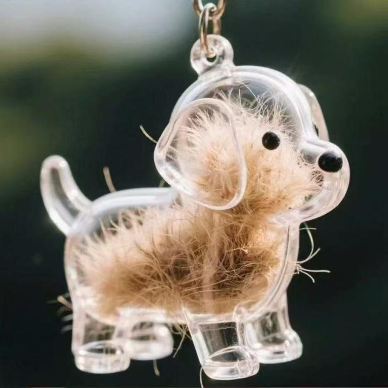 Cartoon Dog Shape Dog Hair Storage Box Hair Grooming Transparent Pet Hair Keychain Diy Handmade Acrylic Puppy Pendants Backpack
