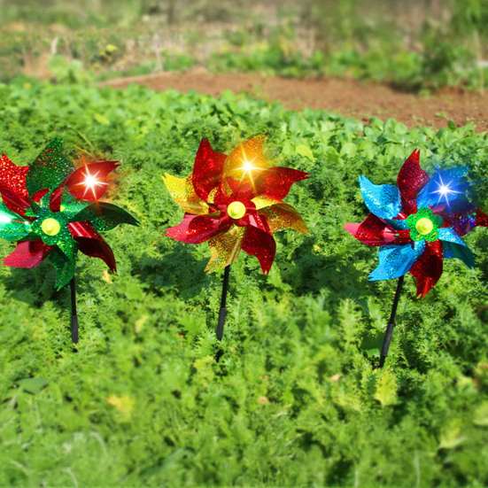 Reflective Pinwheels with Stakes Bird Repellent Wind Spinner Scare Birds Animals Away Multicolor Glittery Pinwheels for Garden Yard Lawn Porch