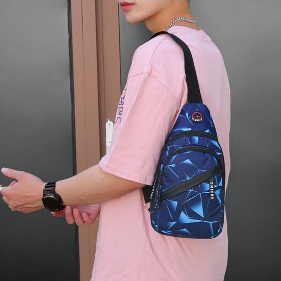 Men Crossbody Bag Geometric Print Portable Adjustable Strap Casual Oxford Cloth Sports