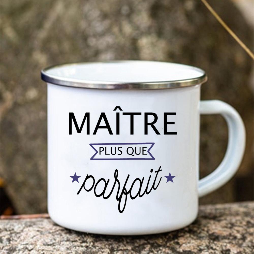Merci Maitre Printed Mug Creative Coffee Tea Cups Drinks Water Cup Enamel Mugs School Home Retro Handle Drinkware Teacher Gifts
