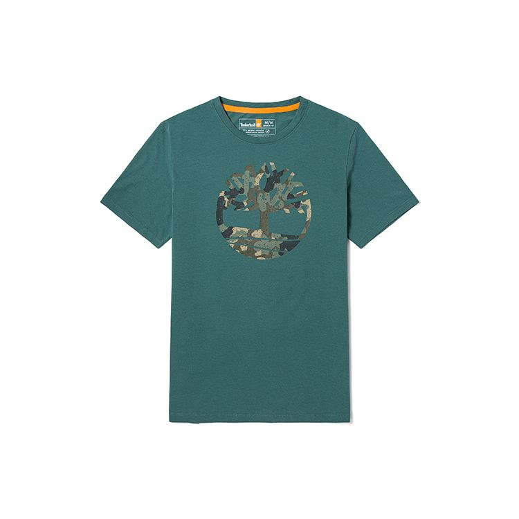 Timberland Outdoor Casual Breathable Round Neck Printed Short Sleeve T-Shirt Men Tops Blue-Green A61KD-CL6