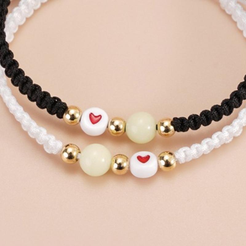 2Pcs Couple Bracelet Matching Bracelets Love Lucky Bead Luminous Bangles for Friendship Lucky Wish Jewelry Gift Card Bracelet